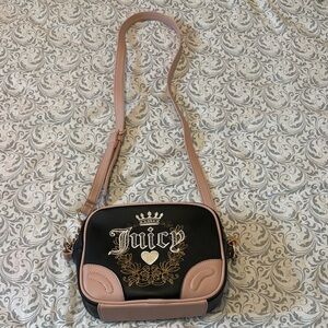 Juicy Couture Black and Pink Embroidered Crossbody Bag